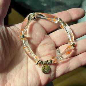 Clear Resin Beaded Bracelet with Orange Flecks - 1332